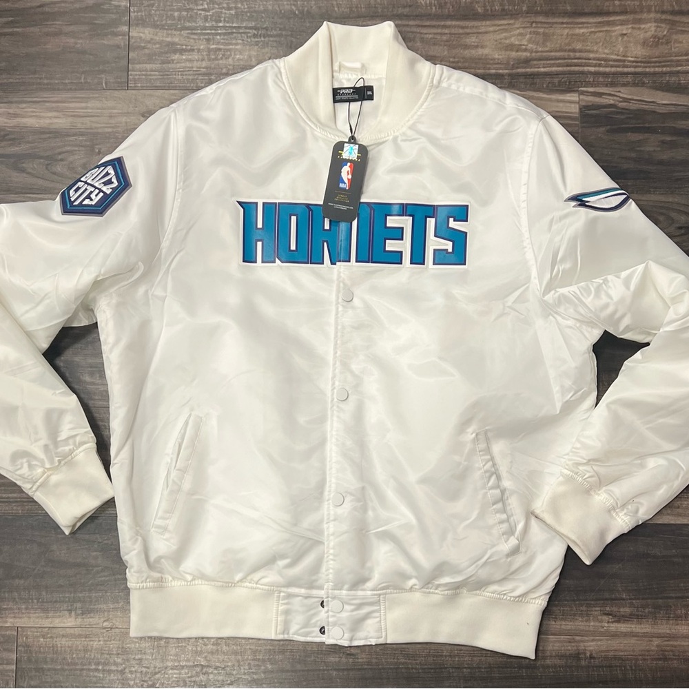 Men’s White Satin Pro Standard Authentic Charlotte Hornets Jacket
